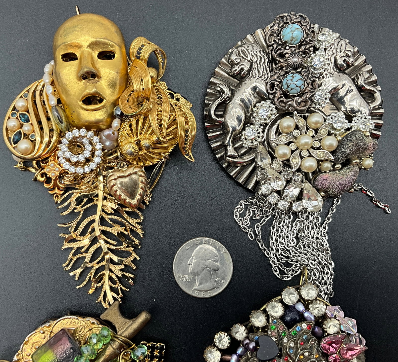 Four Sarah Jane Mixed Media Assemblage Brooches - 3