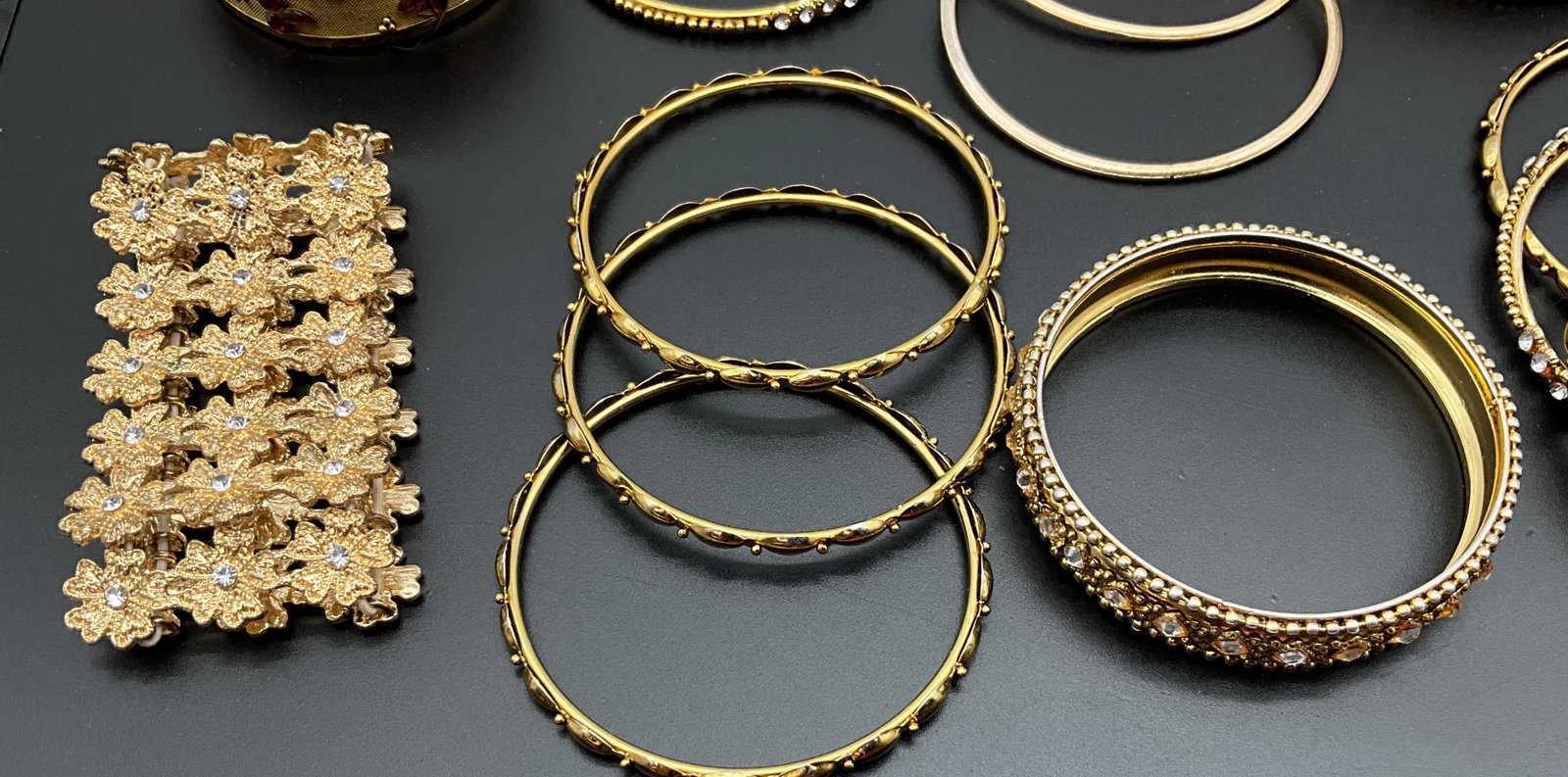 Assortment of Gold Tone Costume Jewelry Bracelets and Bangles - 2