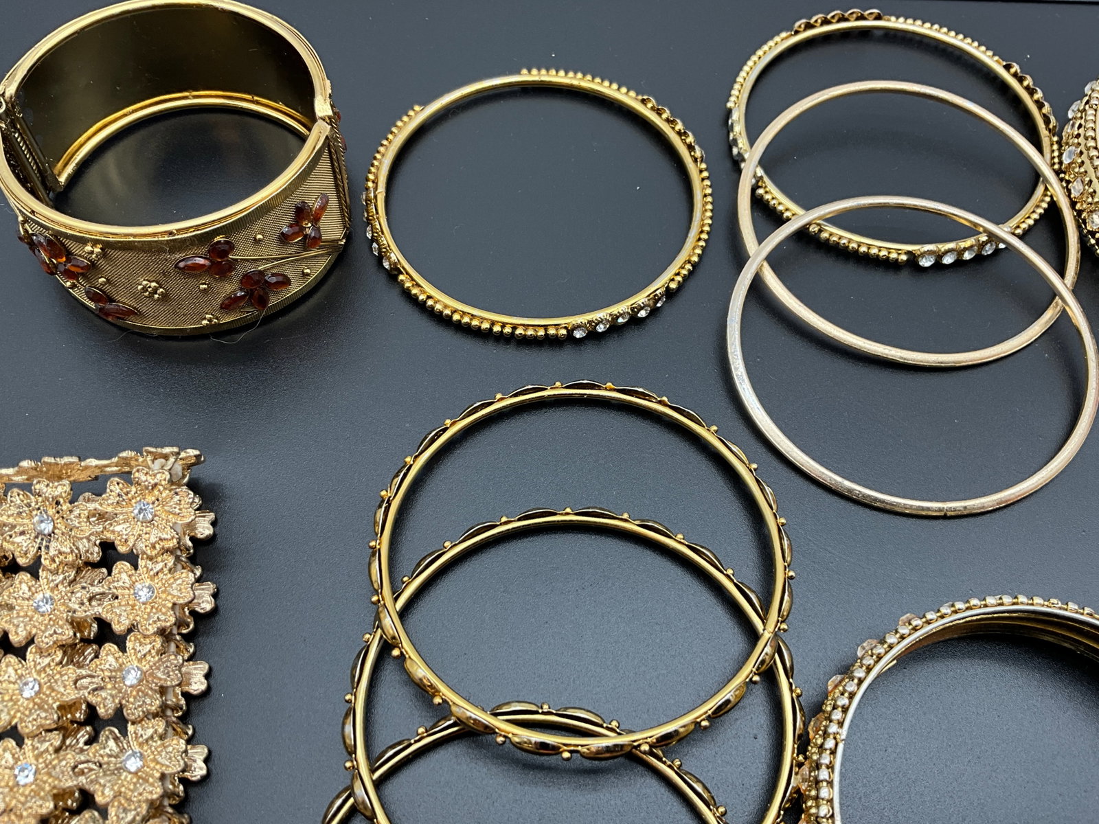 Assortment of Gold Tone Costume Jewelry Bracelets and Bangles - 3