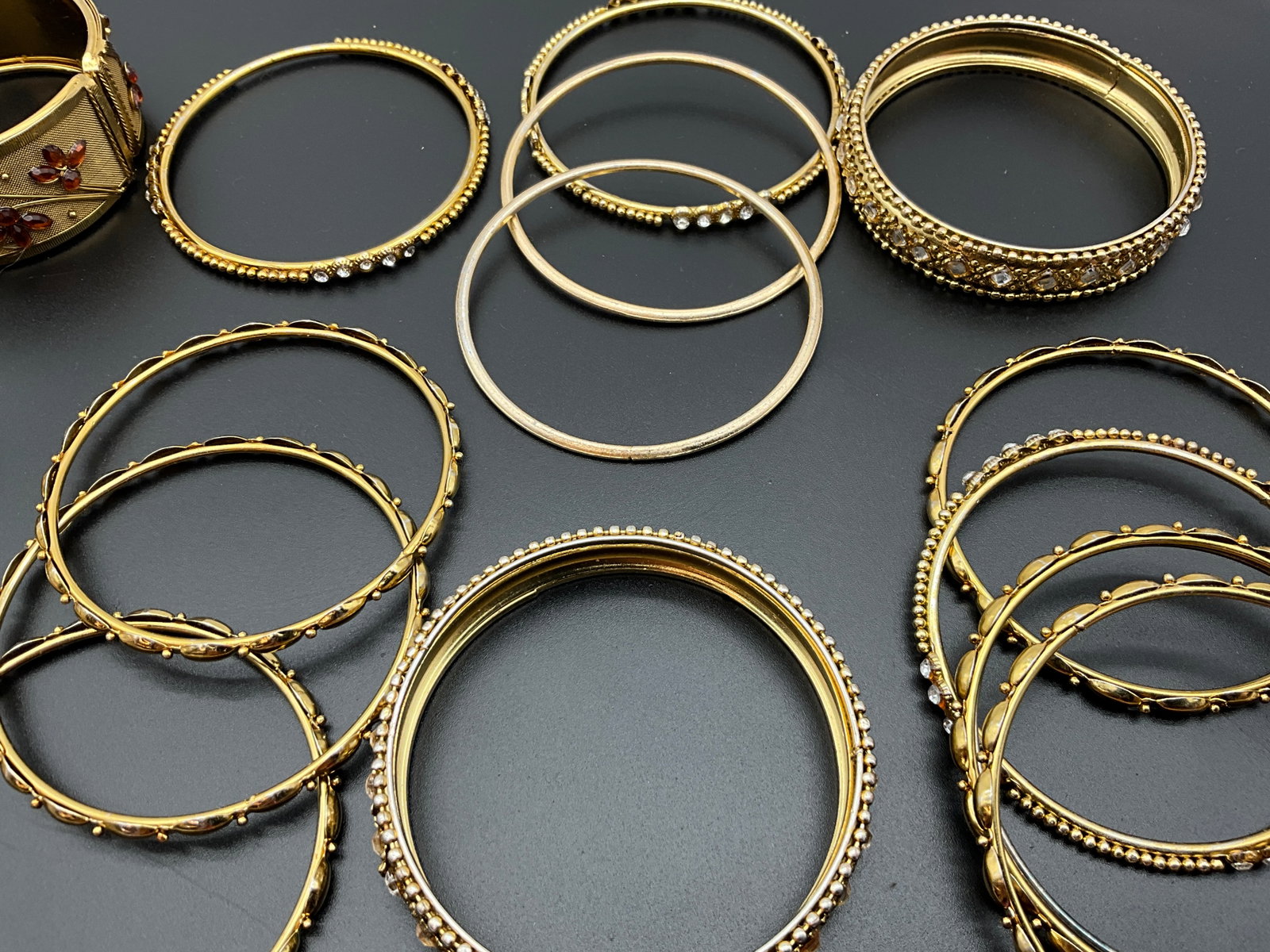 Assortment of Gold Tone Costume Jewelry Bracelets and Bangles - 4