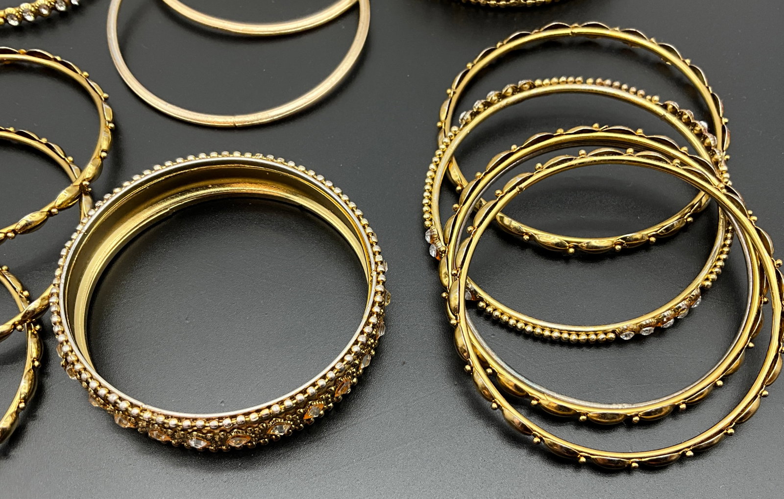 Assortment of Gold Tone Costume Jewelry Bracelets and Bangles - 5