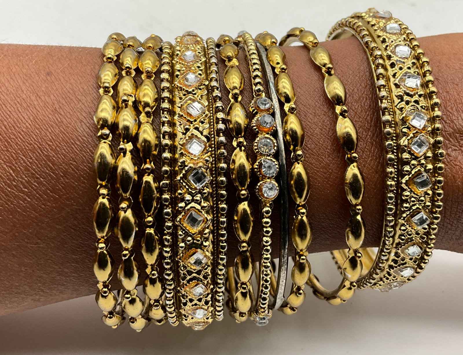 Assortment of Gold Tone Costume Jewelry Bracelets and Bangles - 6