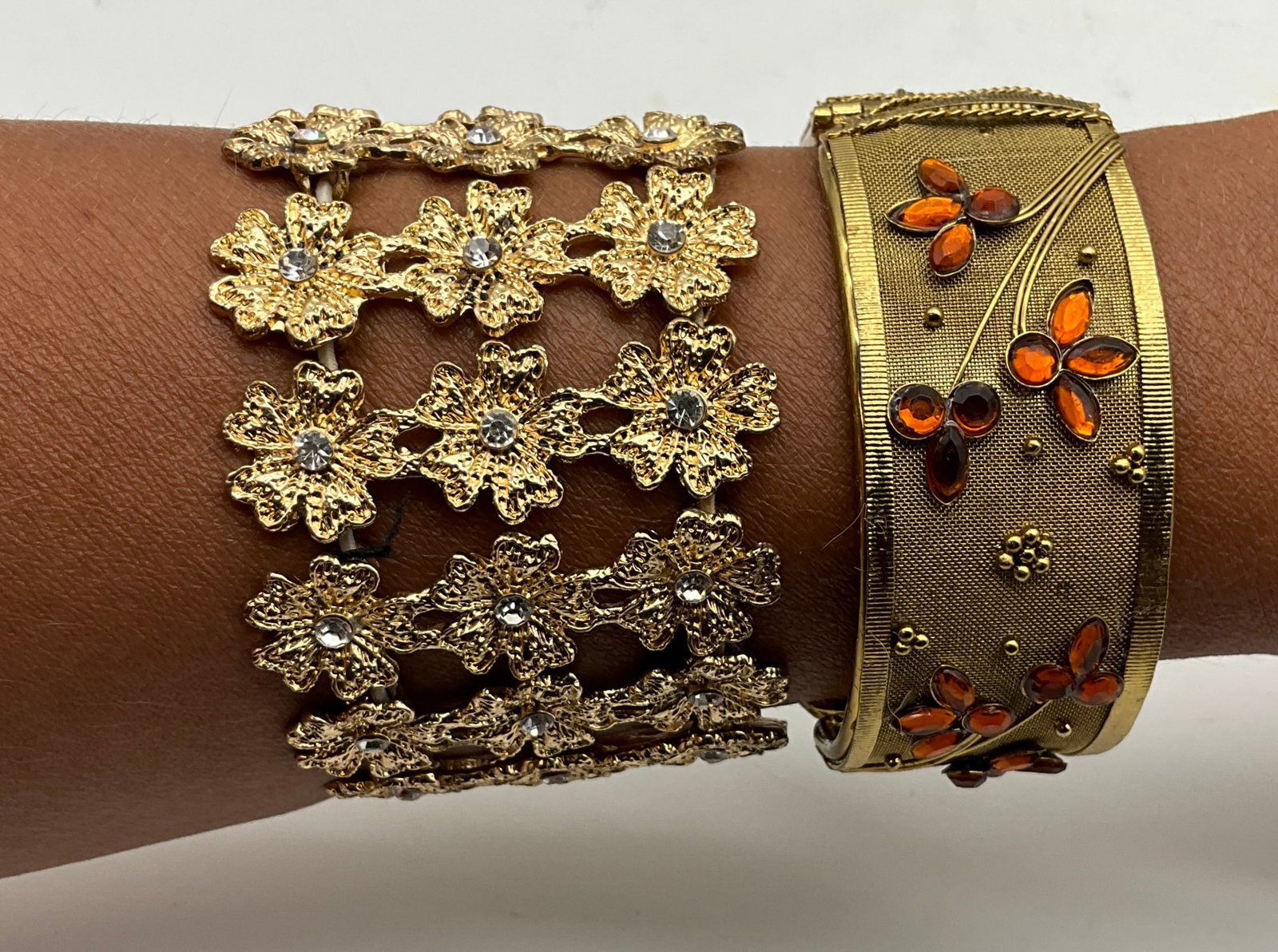 Assortment of Gold Tone Costume Jewelry Bracelets and Bangles - 7