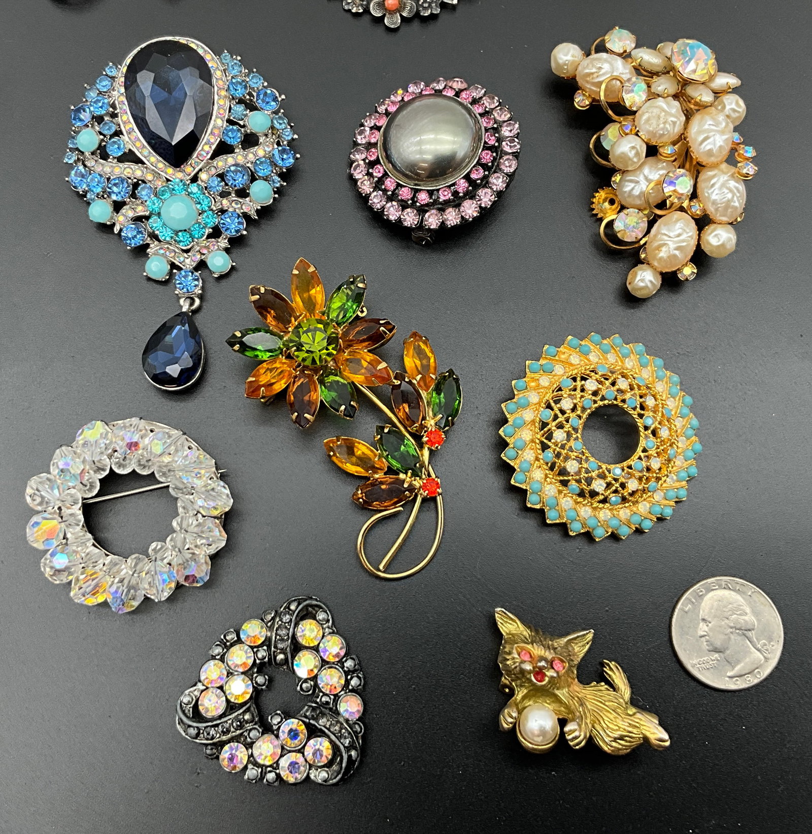 An Assortment of Vintage Costume Jewelry Brooches - 2