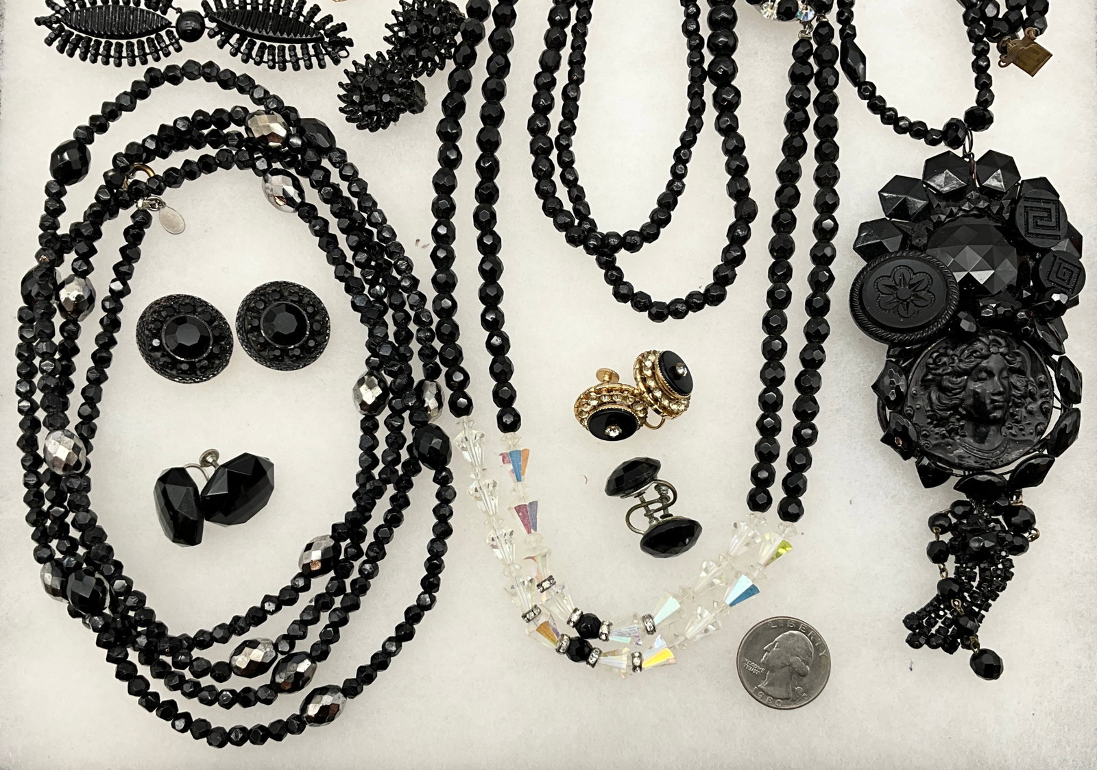 Lot of Vintage Black Jet Glass Mourning Costume Jewelry - 2
