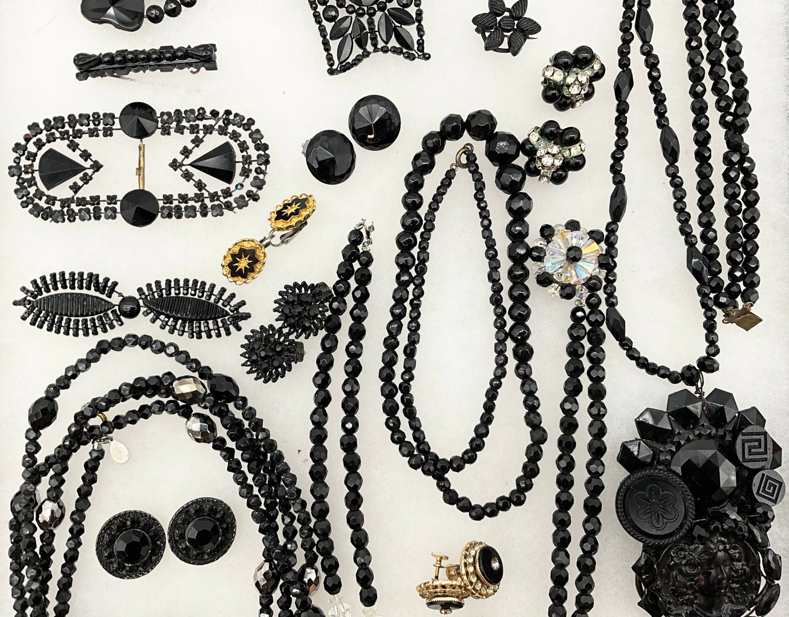 Lot of Vintage Black Jet Glass Mourning Costume Jewelry - 3