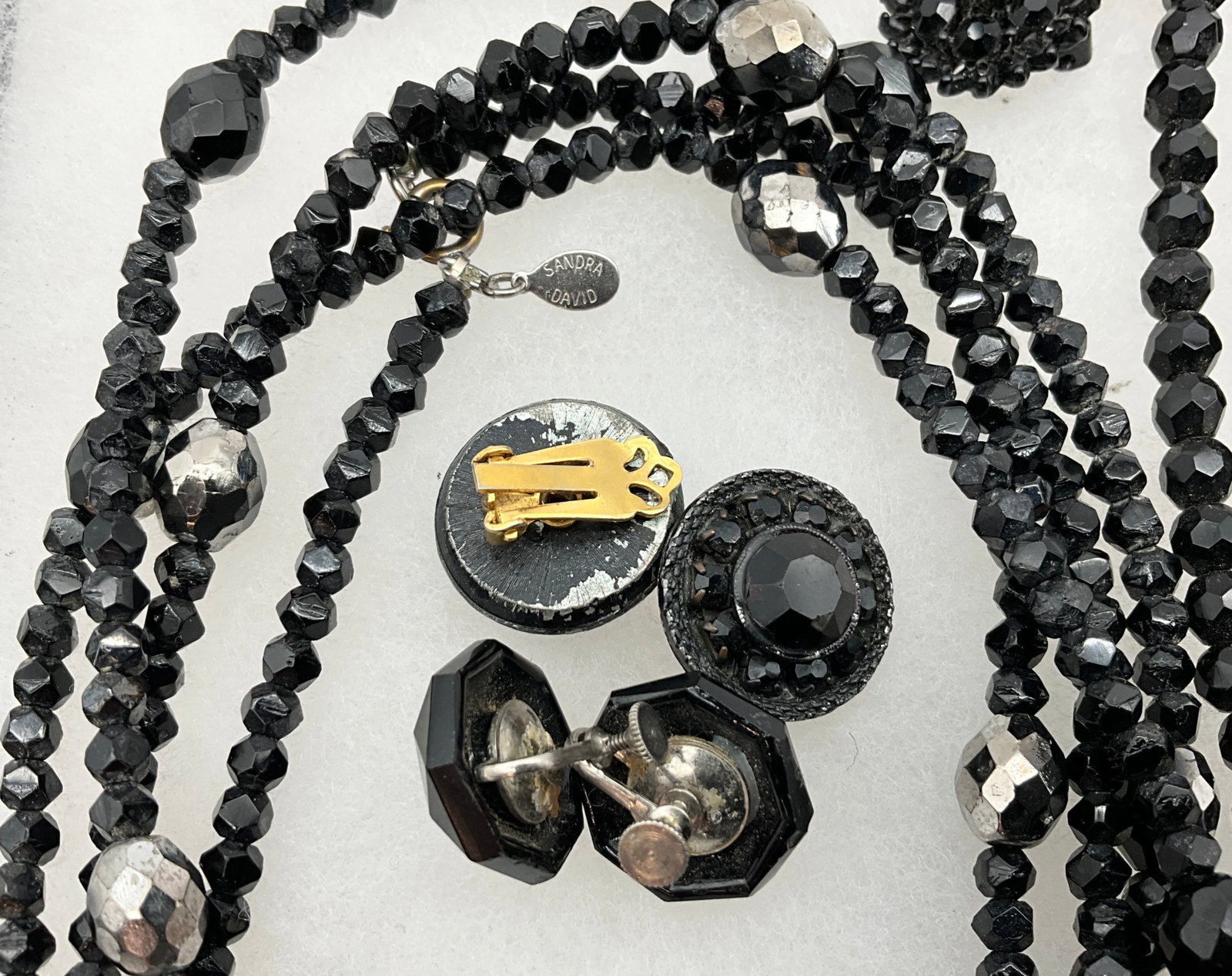 Lot of Vintage Black Jet Glass Mourning Costume Jewelry - 5