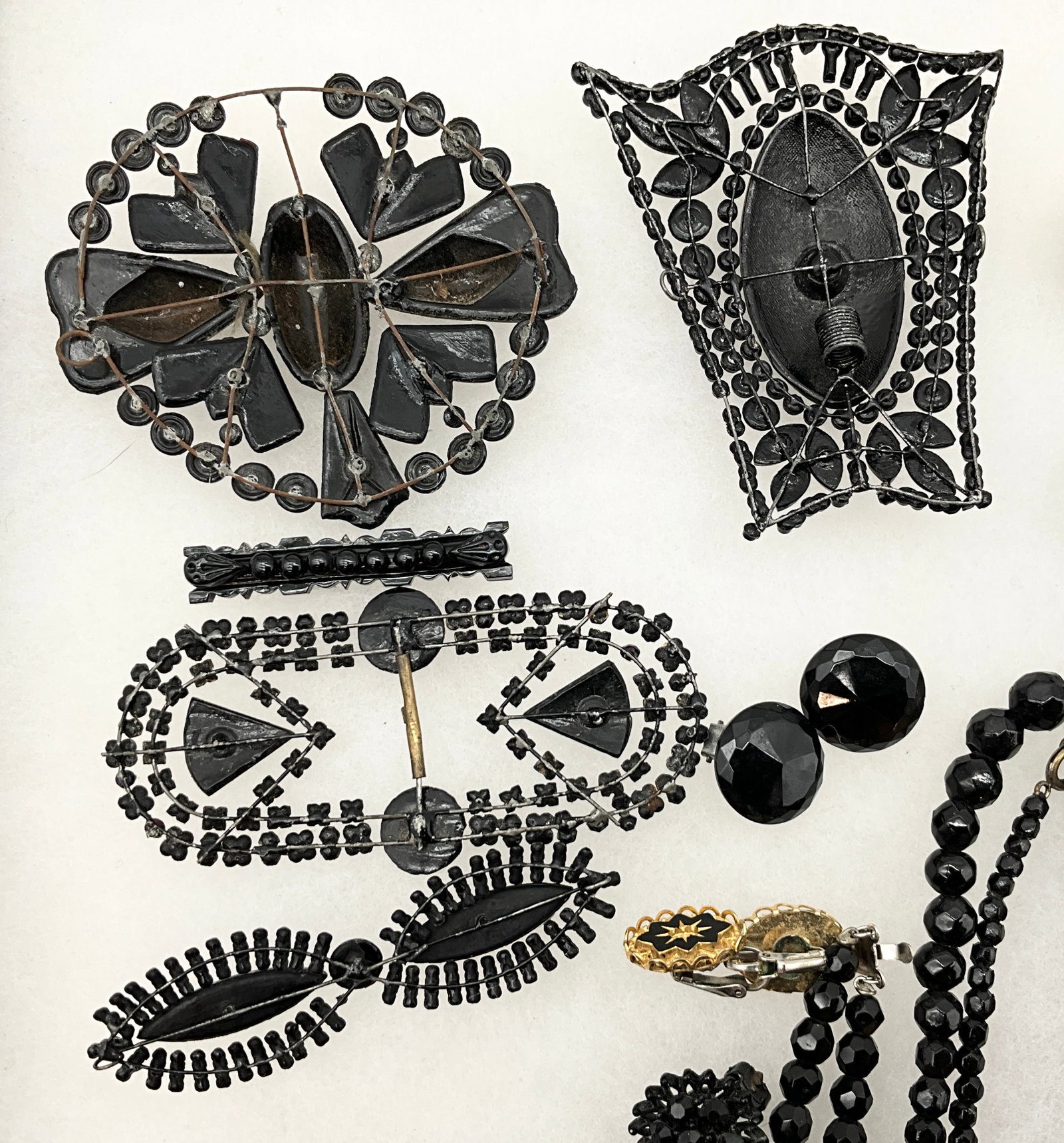 Lot of Vintage Black Jet Glass Mourning Costume Jewelry - 6