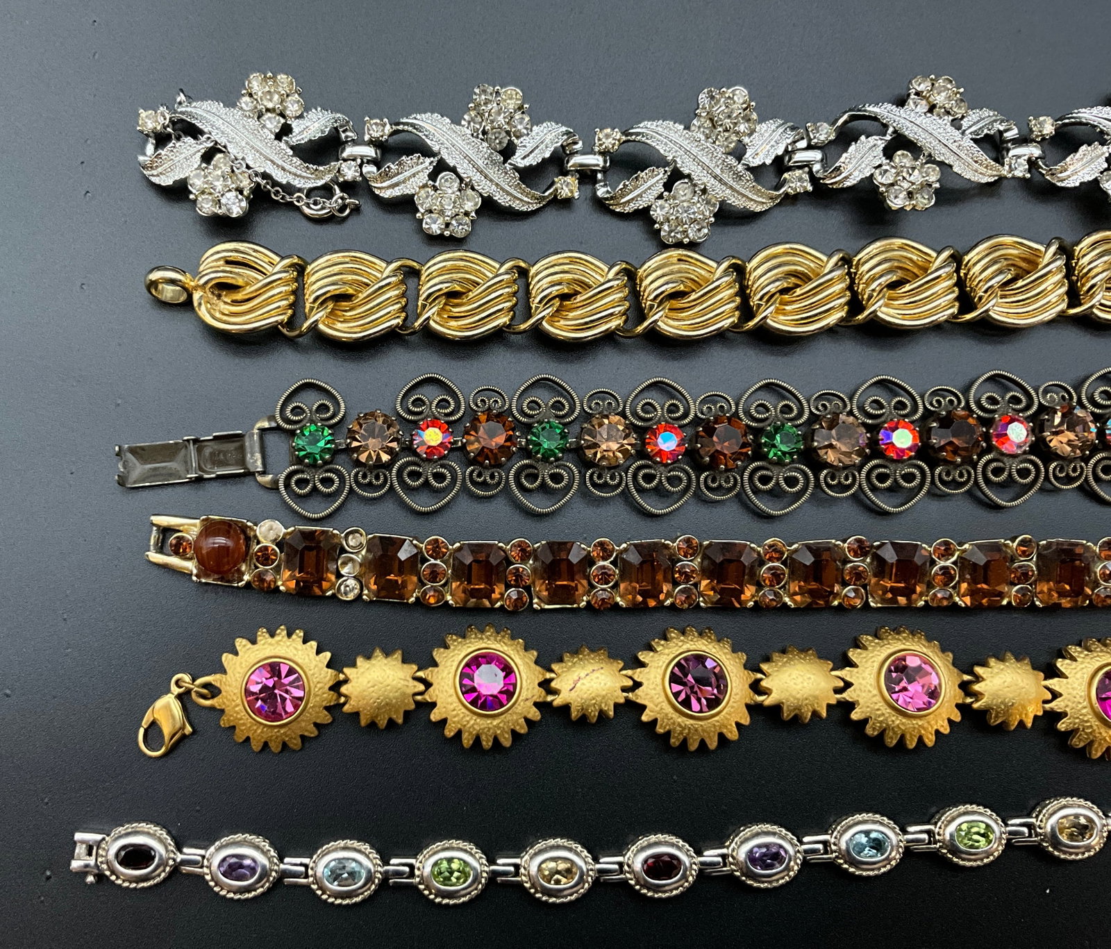 A Group of Vintage Costume Jewelry Bracelets Including Weiss - 2