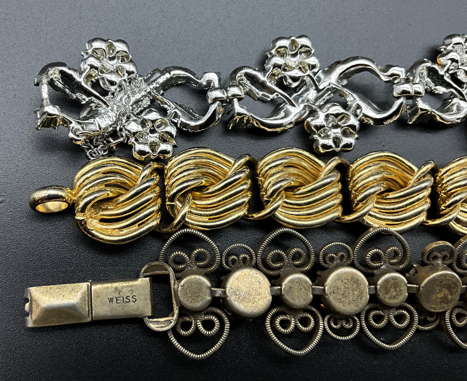 A Group of Vintage Costume Jewelry Bracelets Including Weiss - 4
