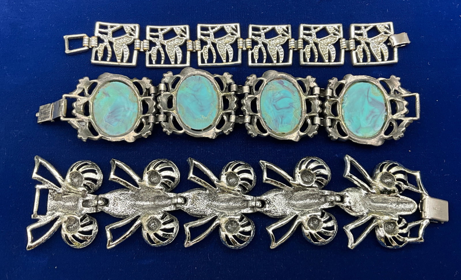 A Trio of Vintage Silver-Tone Costume Jewelry Link Bracelets - 3