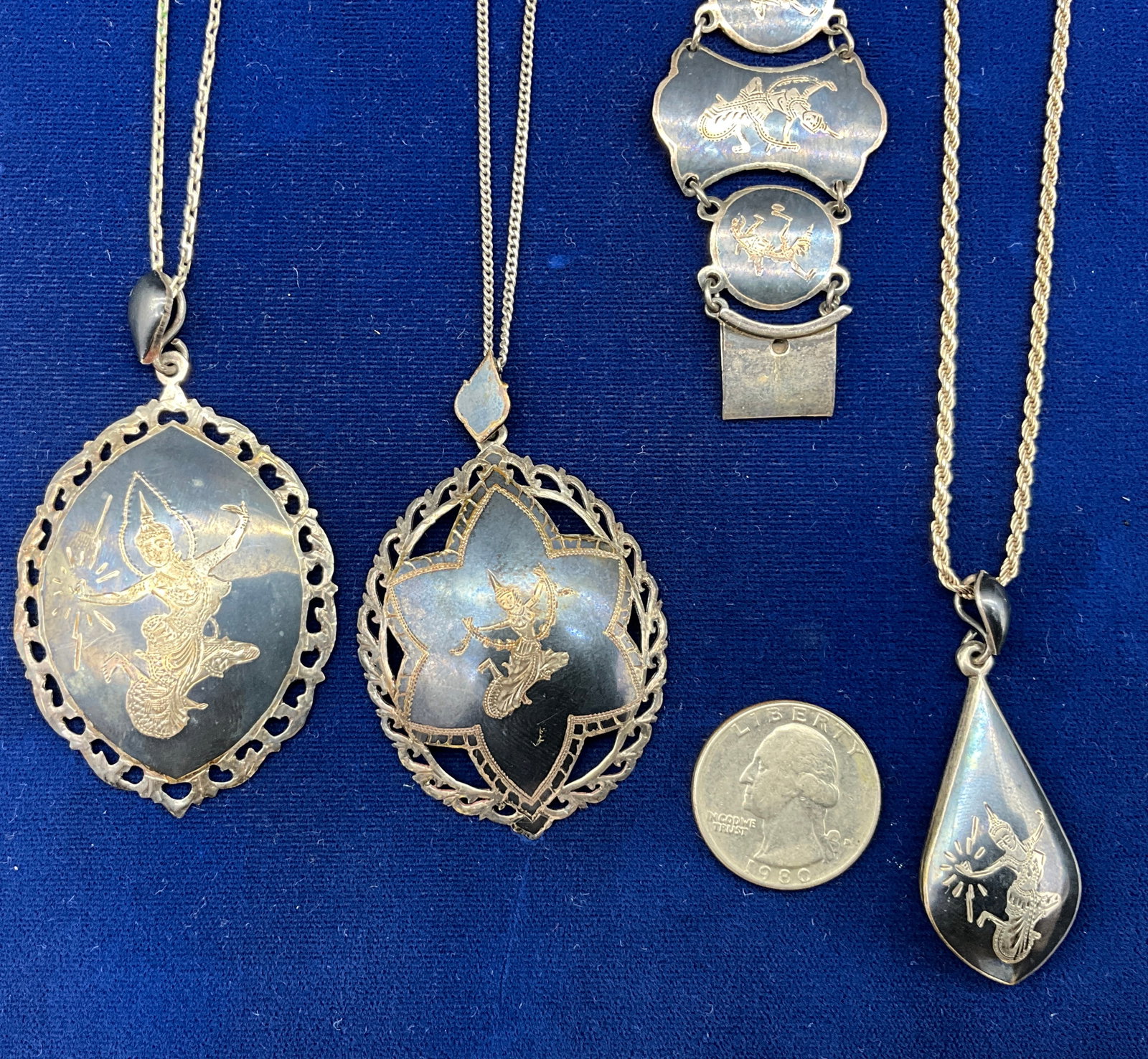 A Collection of Thai Niello and Sterling Silver Jewelry - 2