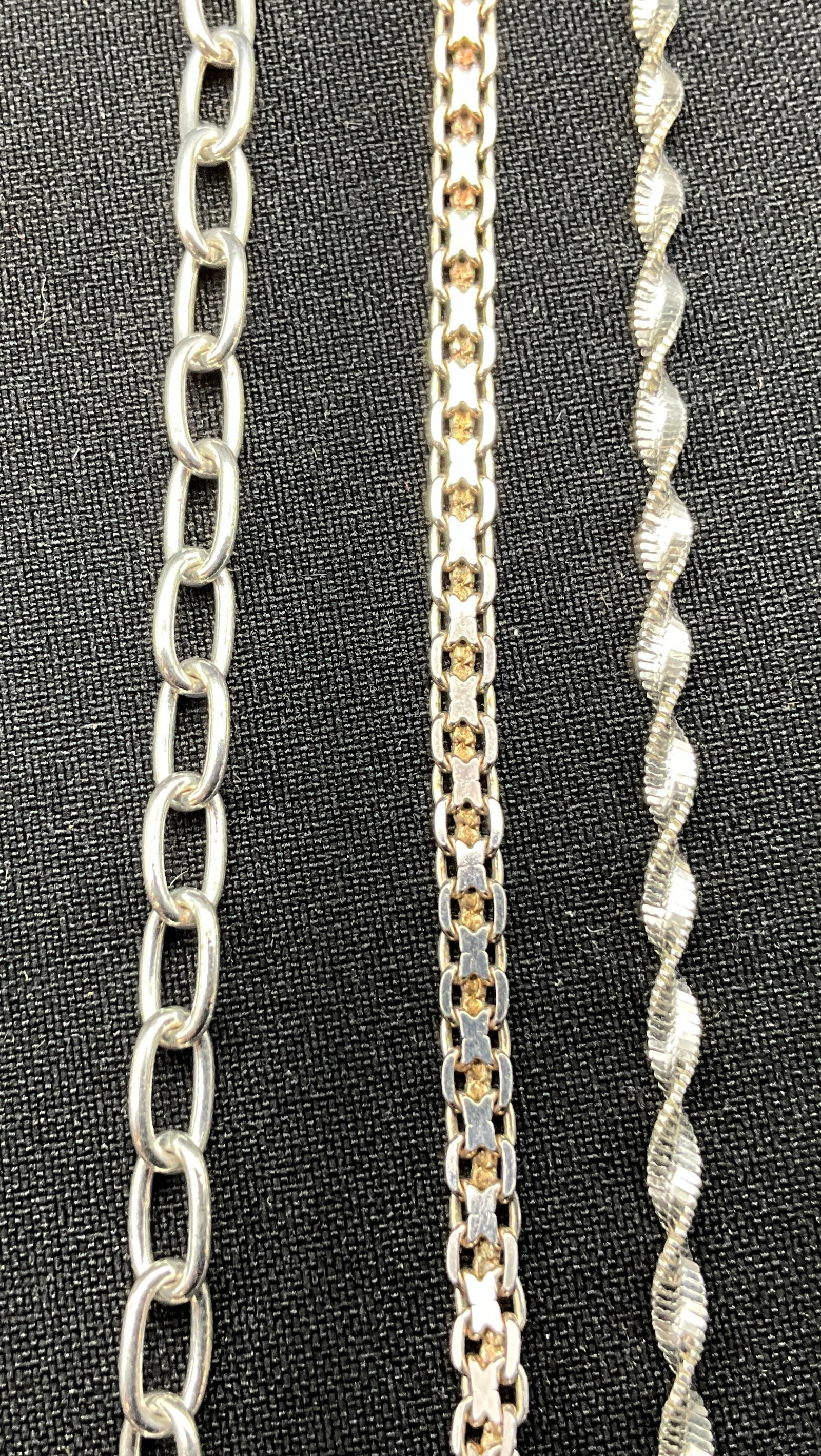 Three Sterling Silver Chain Necklaces Including Italian Examples - 2