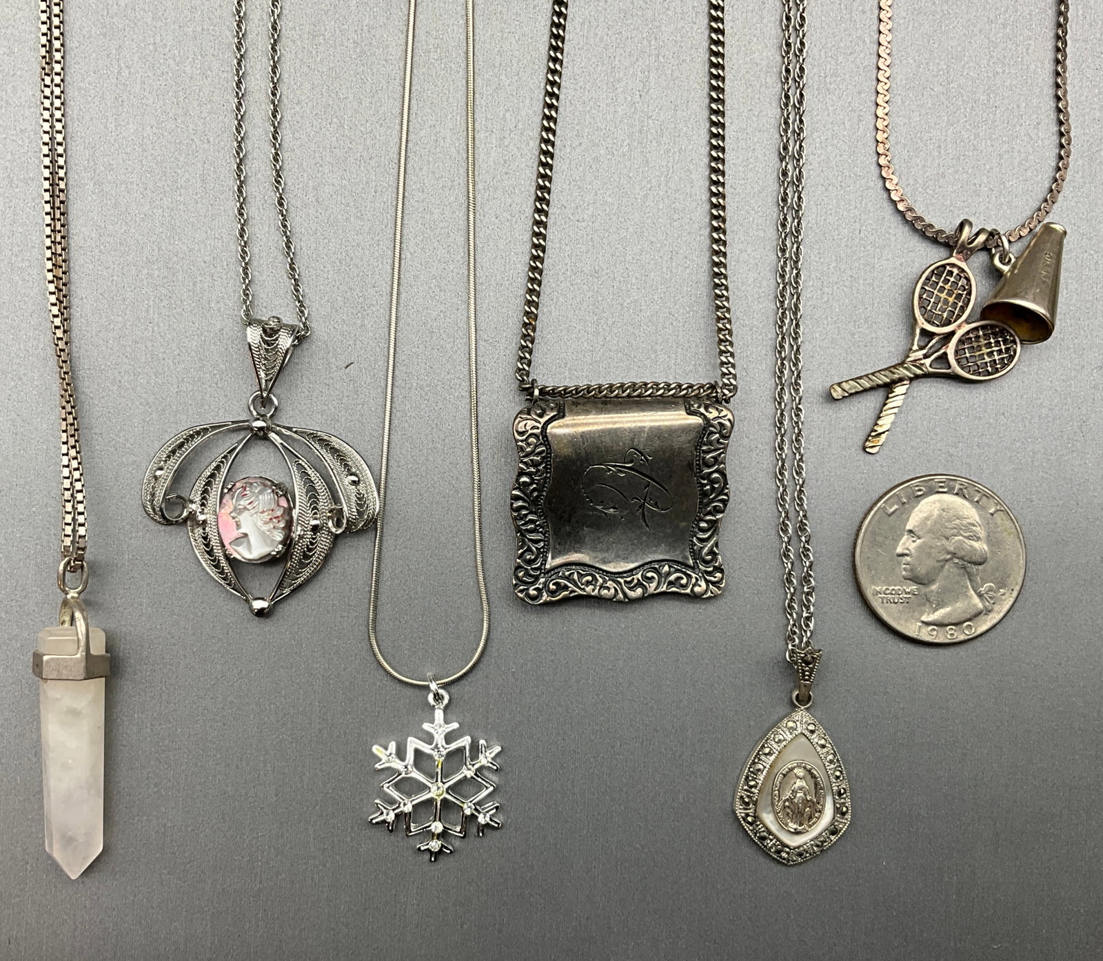 A Collection of Six Sterling Silver Necklaces Including Sorento and Ann Gale Pendants - 2