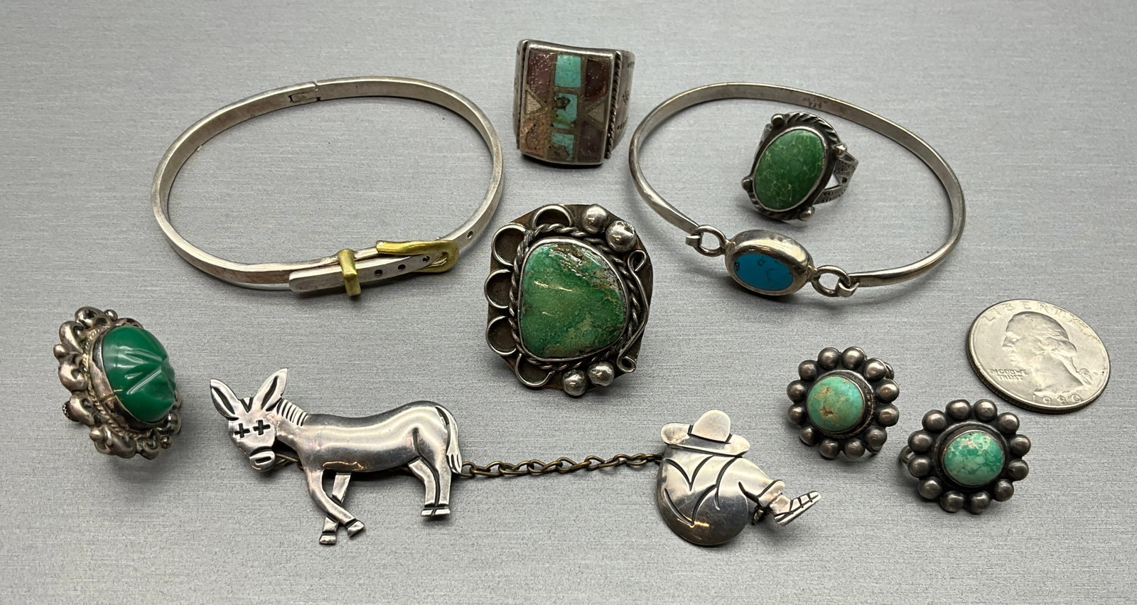 A Collection of Mexican and Southwestern Sterling Silver and Turquoise Jewelry - 2