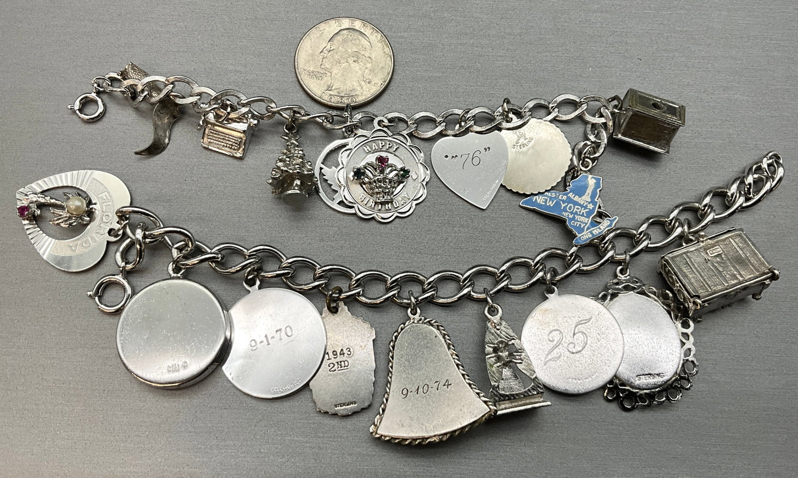 Two Vintage Sterling Silver Charm Bracelets with Multi-Theme Charms - 5