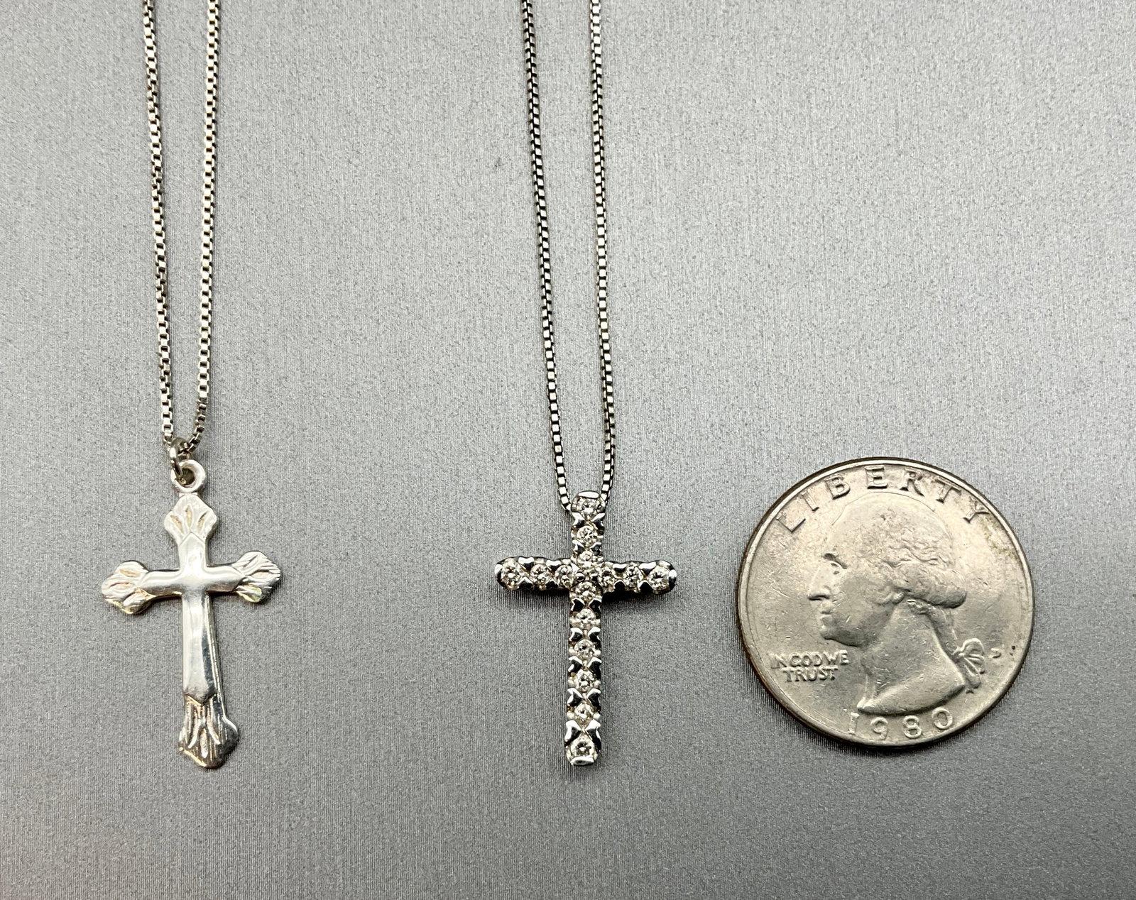 A Pair of Vintage Style Sterling Silver Cross Pendant Necklaces - 2