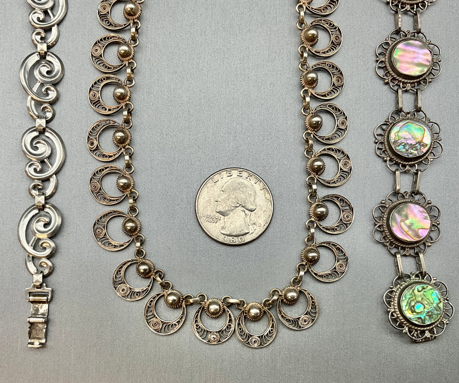 A Trio of Vintage Sterling Silver Jewelry with Abalone - 2
