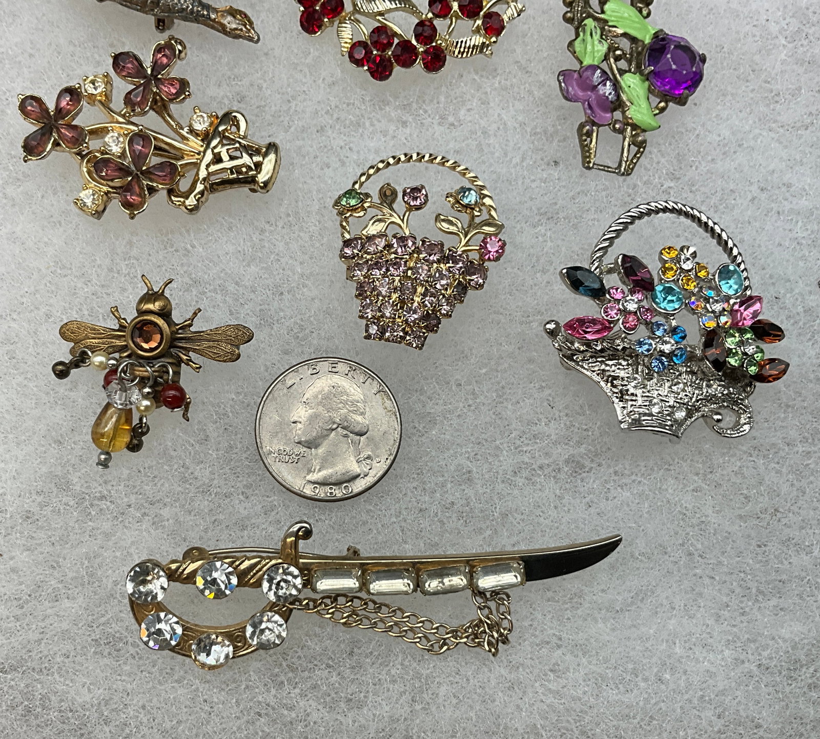 A Collection of Thirteen Vintage Rhinestone and Enamel Costume Jewelry Items - 2