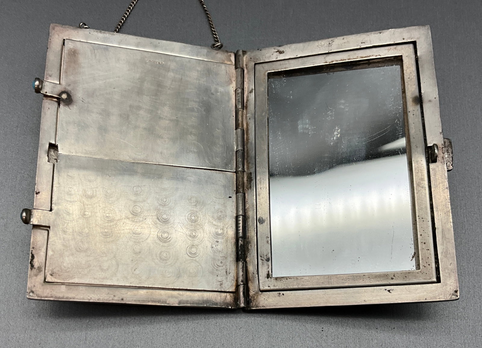 Vintage Art Deco Sterling Silver Vanity Case with Turquoise Accents - 3