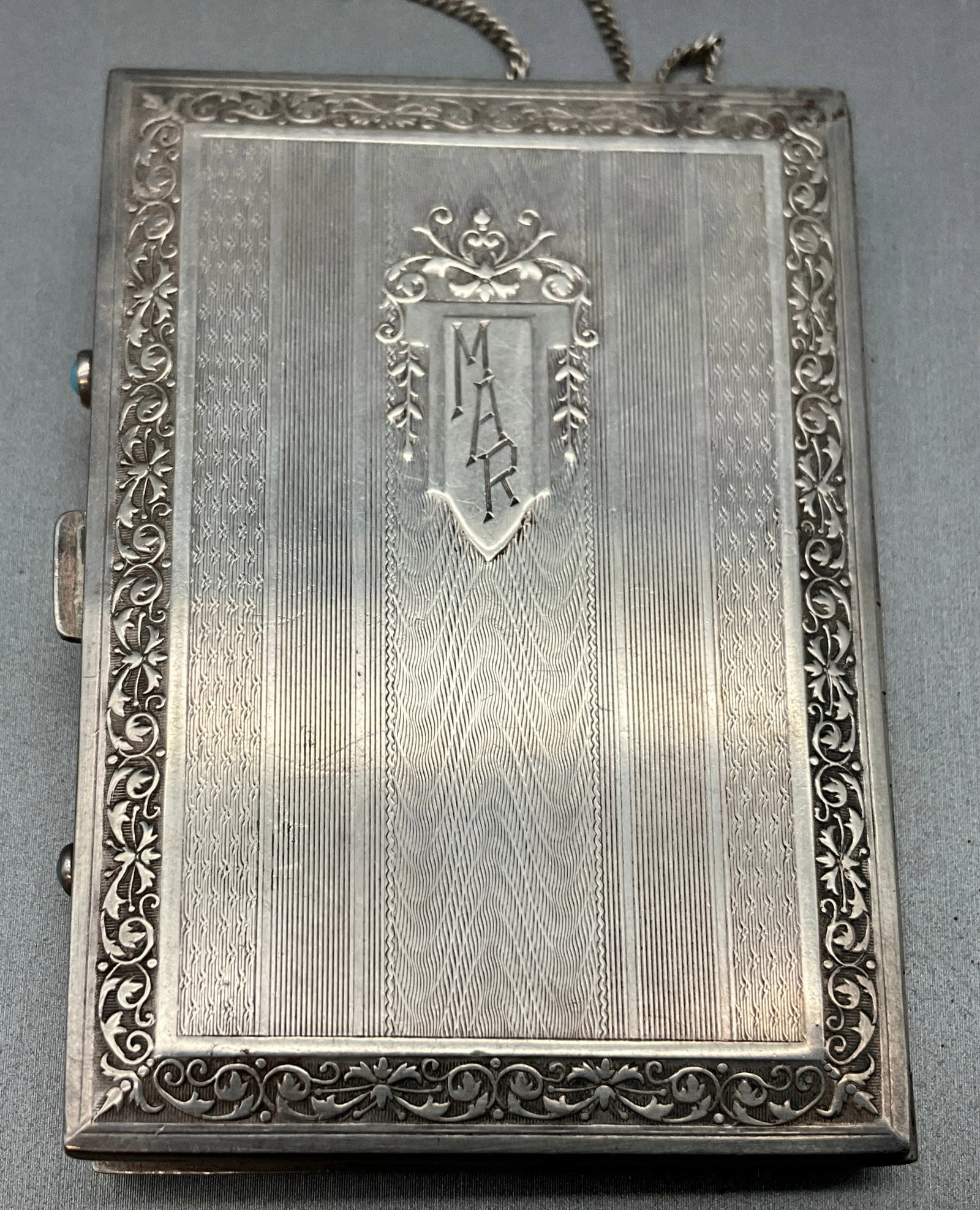 Vintage Art Deco Sterling Silver Vanity Case with Turquoise Accents - 6