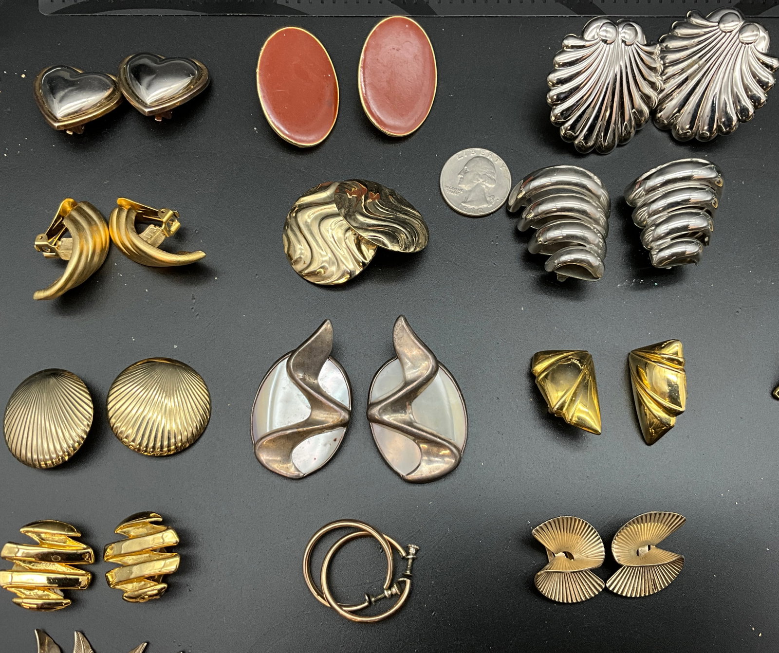 An Assortment of Vintage Gold Tone and Silver Costume Earrings - 3
