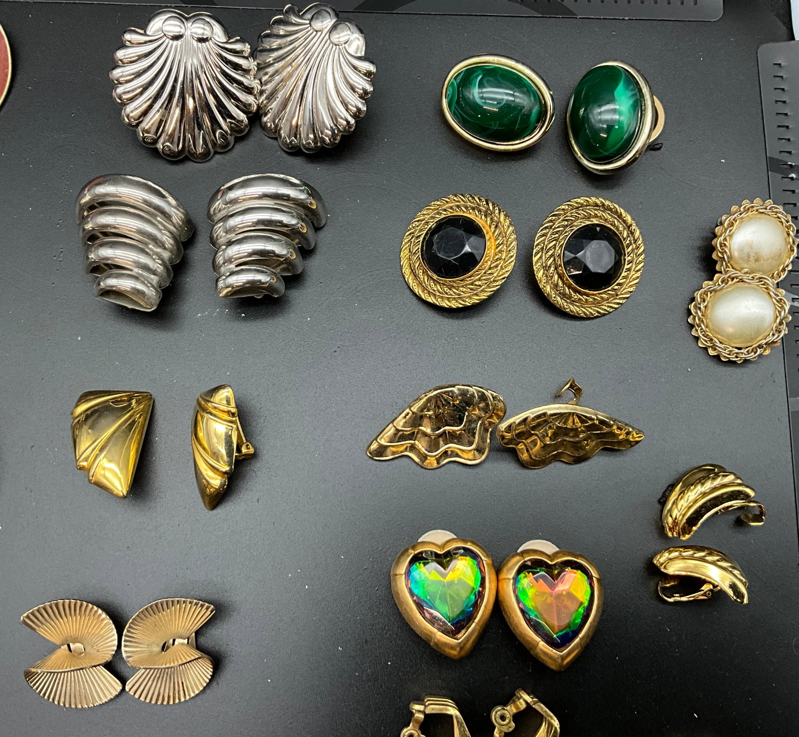An Assortment of Vintage Gold Tone and Silver Costume Earrings - 4