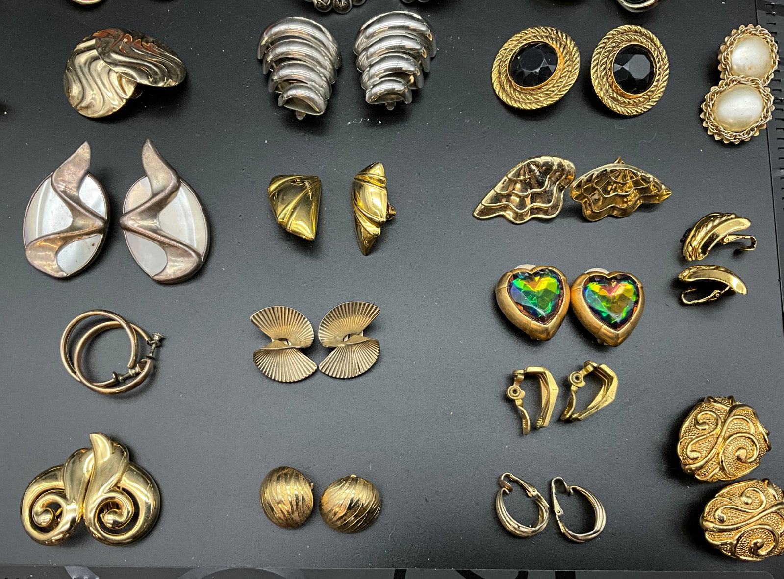 An Assortment of Vintage Gold Tone and Silver Costume Earrings - 5
