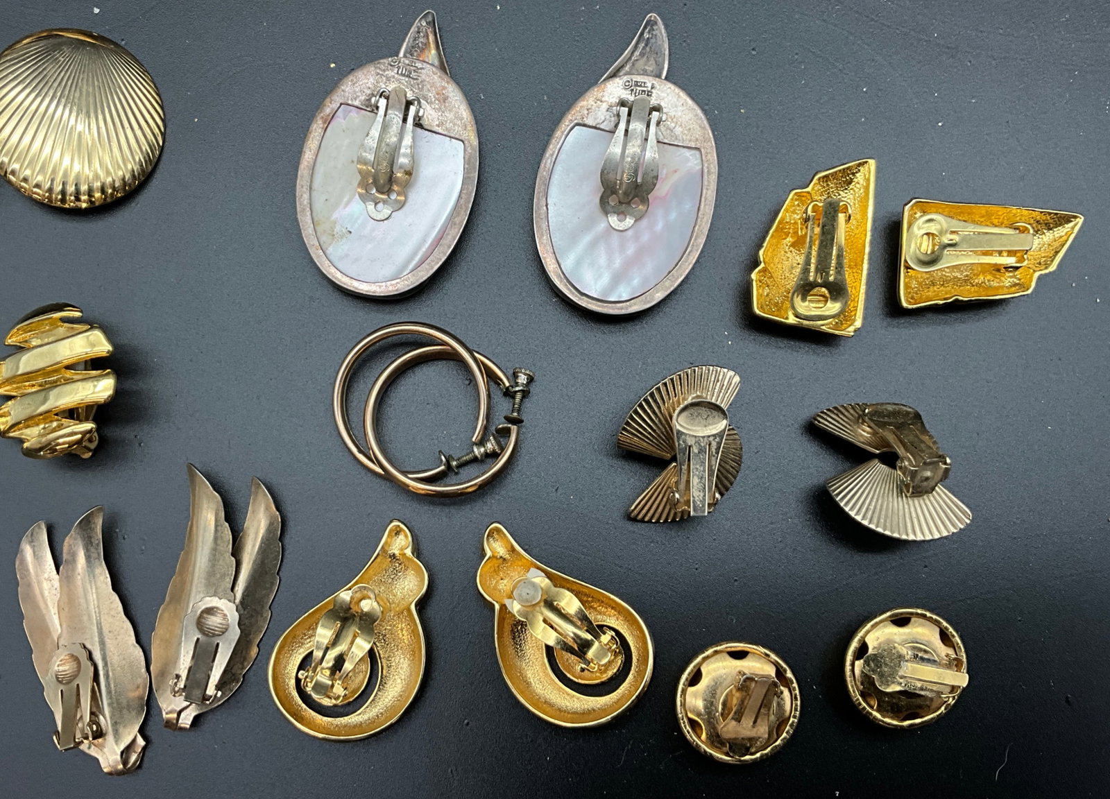 An Assortment of Vintage Gold Tone and Silver Costume Earrings - 6