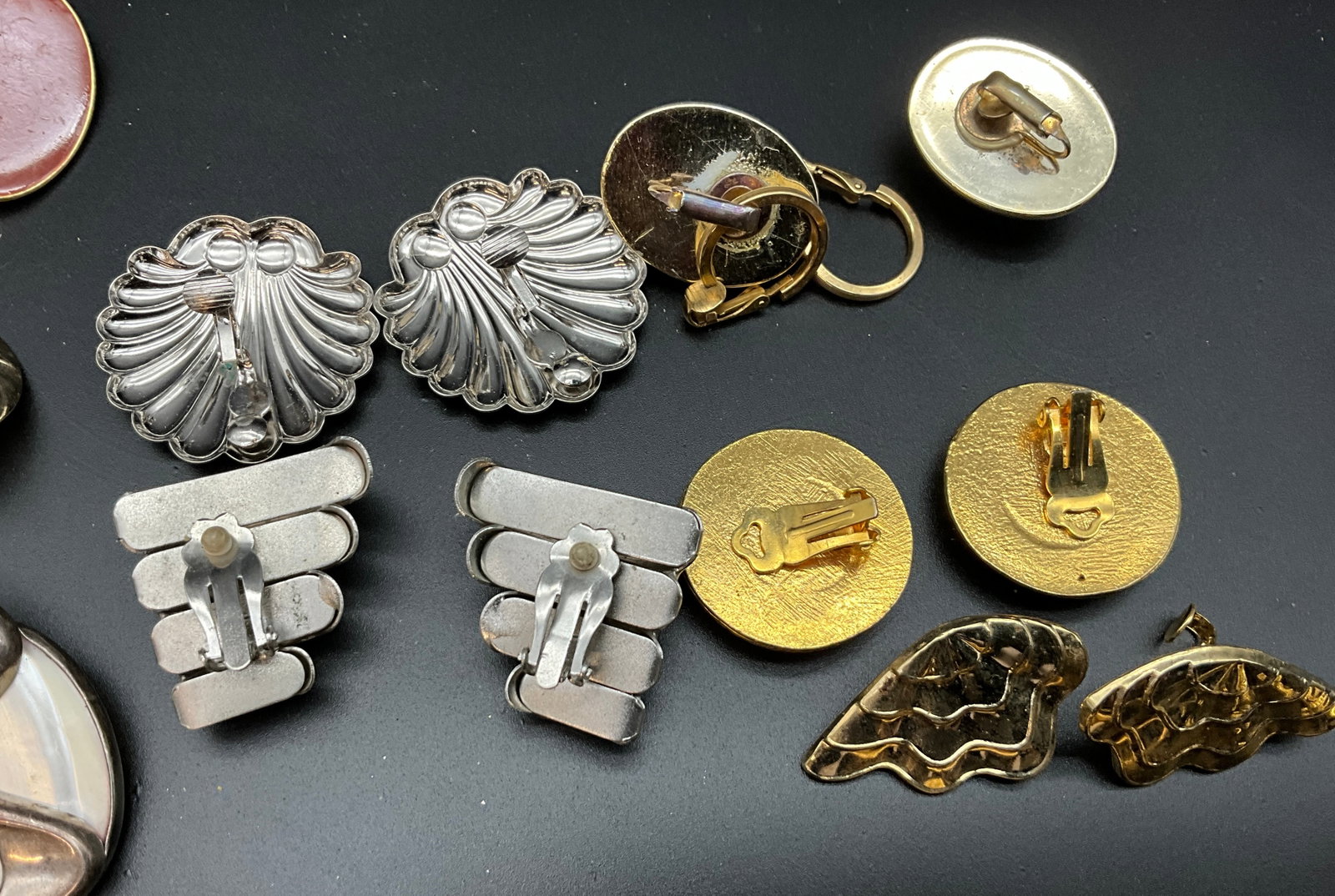 An Assortment of Vintage Gold Tone and Silver Costume Earrings - 7