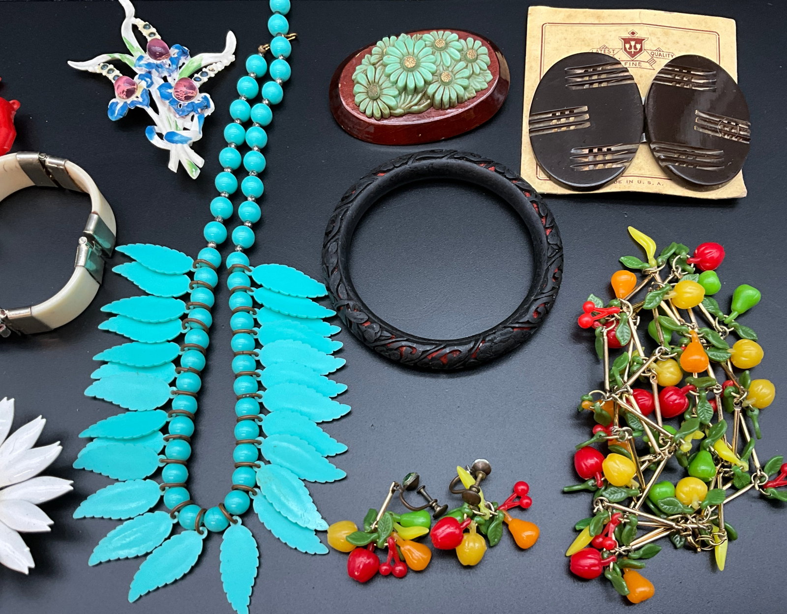 A Collection of Vintage Enameled Metal and Plastic Costume Jewelry - 3