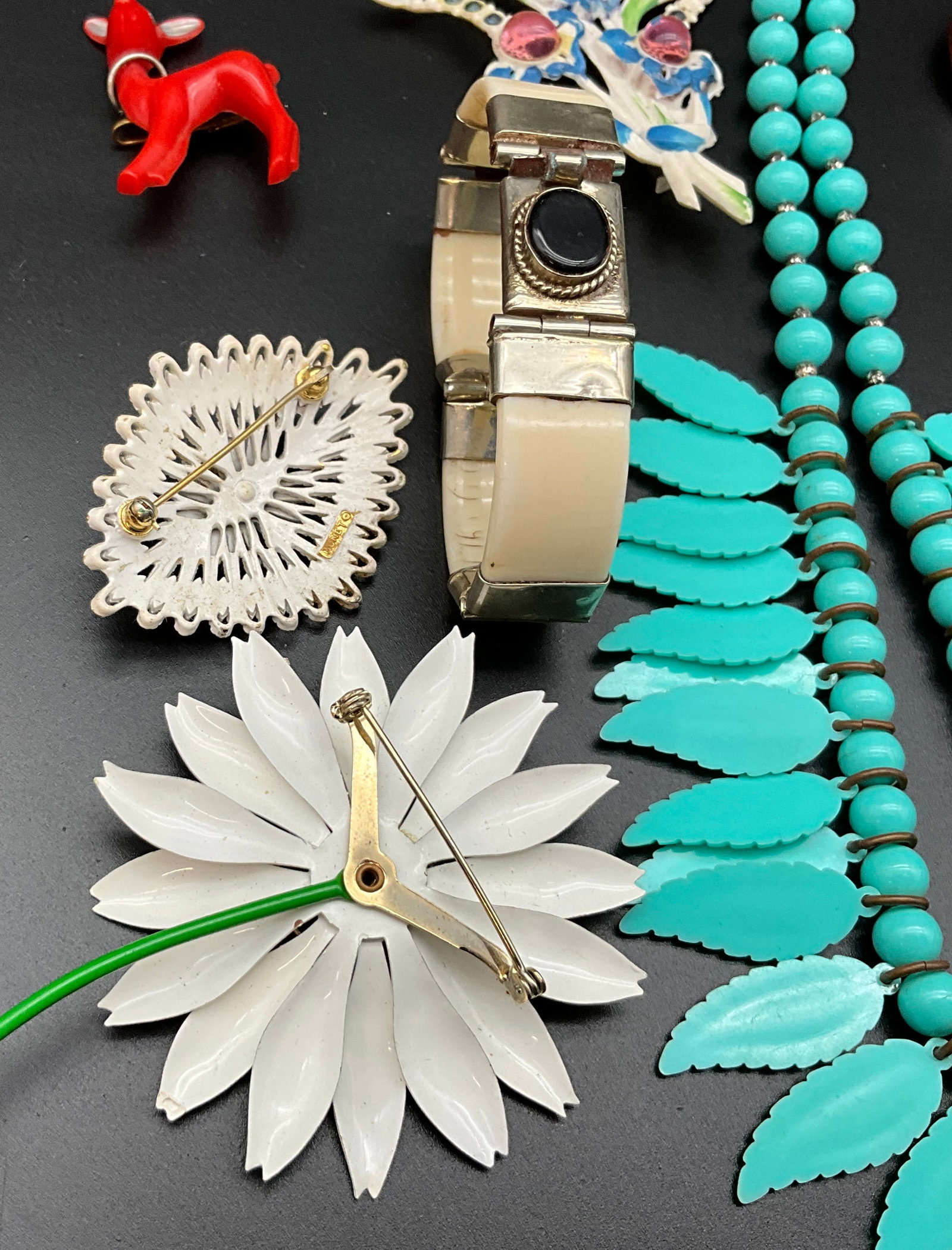 A Collection of Vintage Enameled Metal and Plastic Costume Jewelry - 4