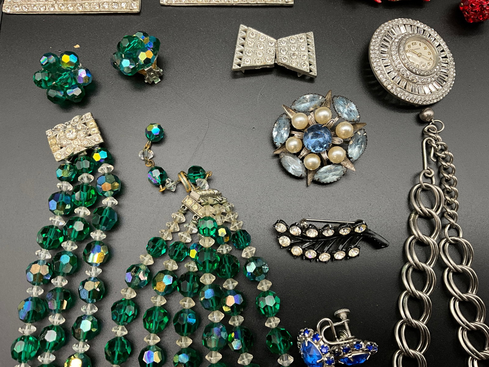 An Assortment of Vintage Rhinestone and Glass Costume Jewelry - 4