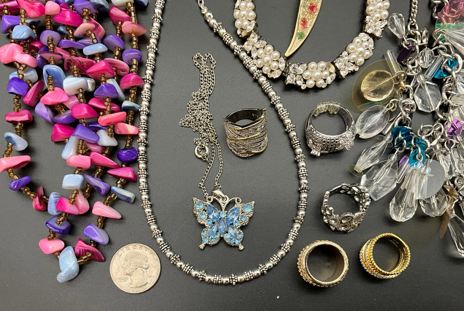 An Assortment of Vintage Costume Jewelry and Sterling Silver Rings - 2