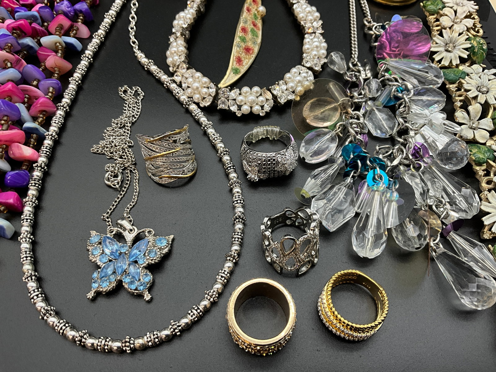 An Assortment of Vintage Costume Jewelry and Sterling Silver Rings - 3