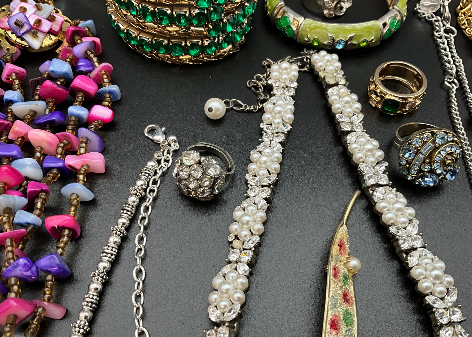 An Assortment of Vintage Costume Jewelry and Sterling Silver Rings - 4