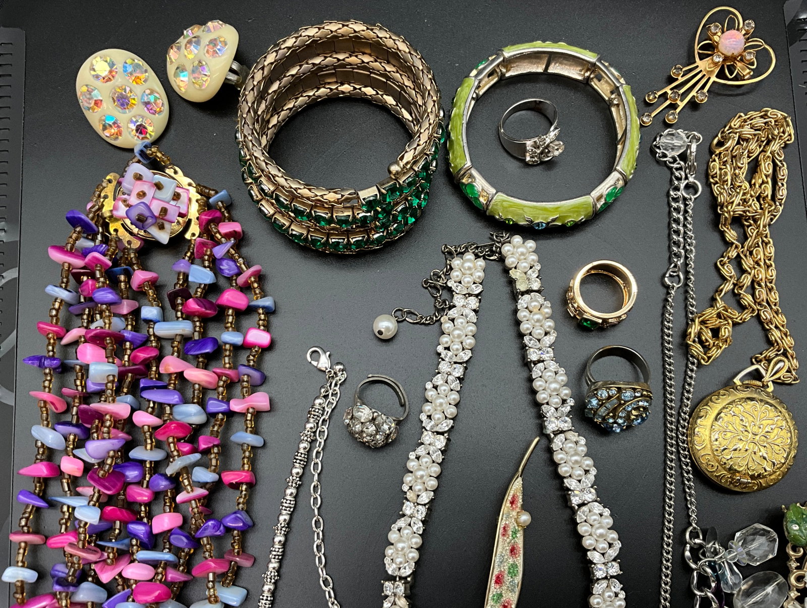 An Assortment of Vintage Costume Jewelry and Sterling Silver Rings - 5