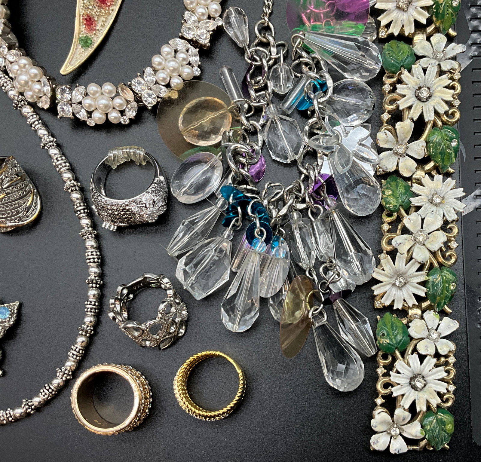 An Assortment of Vintage Costume Jewelry and Sterling Silver Rings - 6