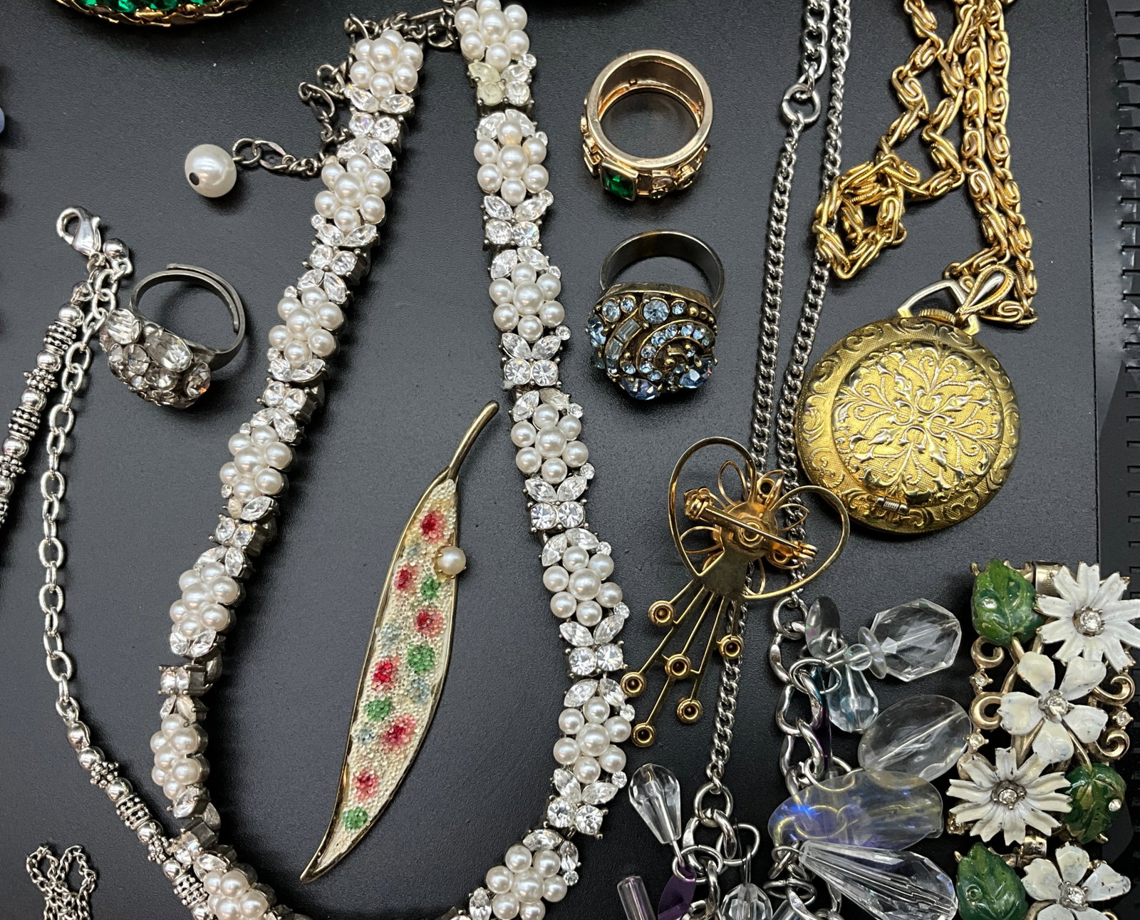 An Assortment of Vintage Costume Jewelry and Sterling Silver Rings - 8