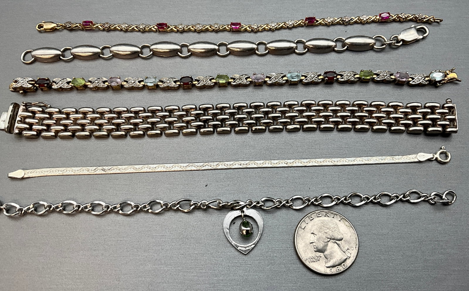 A Collection of Vintage Sterling Silver and Multi-Gemstone Bracelets - 2