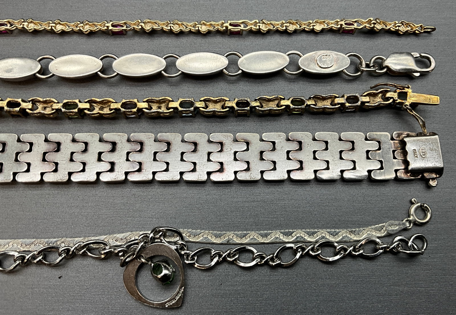 A Collection of Vintage Sterling Silver and Multi-Gemstone Bracelets - 3