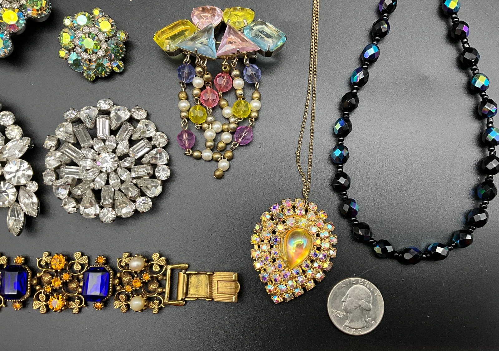 Vintage Mid-Century Style Rhinestone and Glass Costume Jewelry Collection - 2