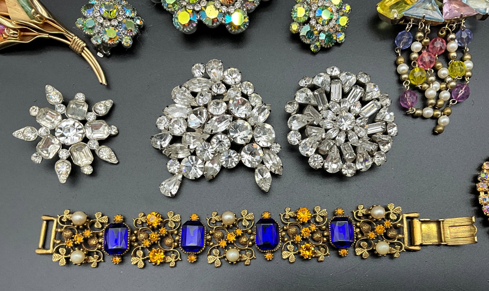 Vintage Mid-Century Style Rhinestone and Glass Costume Jewelry Collection - 3