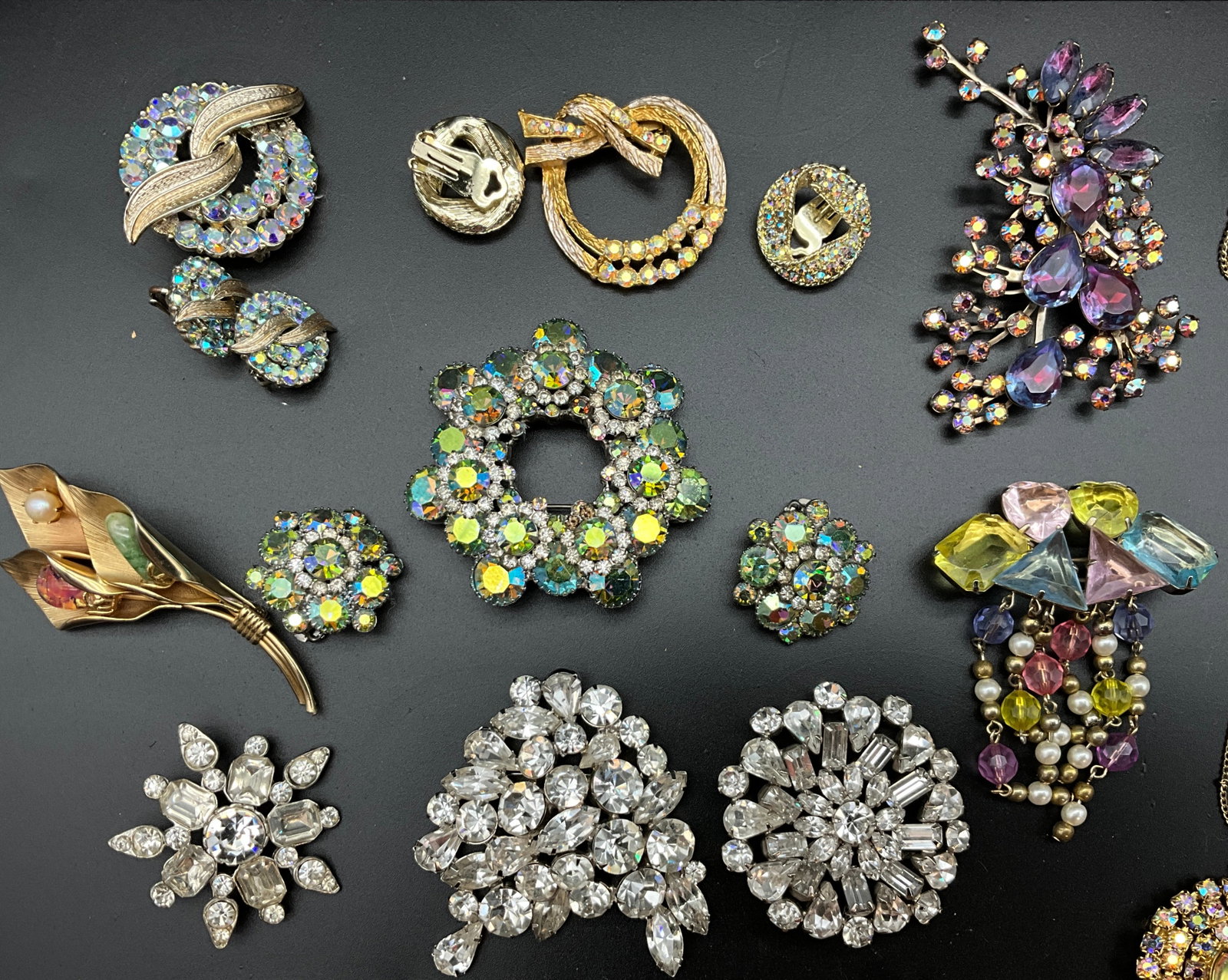 Vintage Mid-Century Style Rhinestone and Glass Costume Jewelry Collection - 4