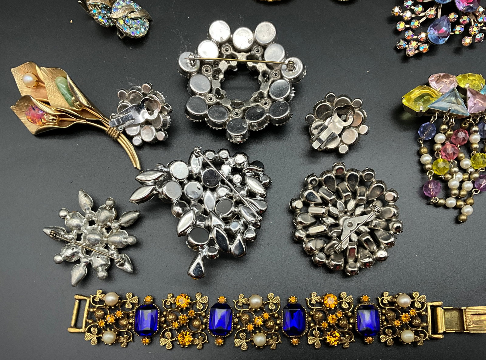 Vintage Mid-Century Style Rhinestone and Glass Costume Jewelry Collection - 5