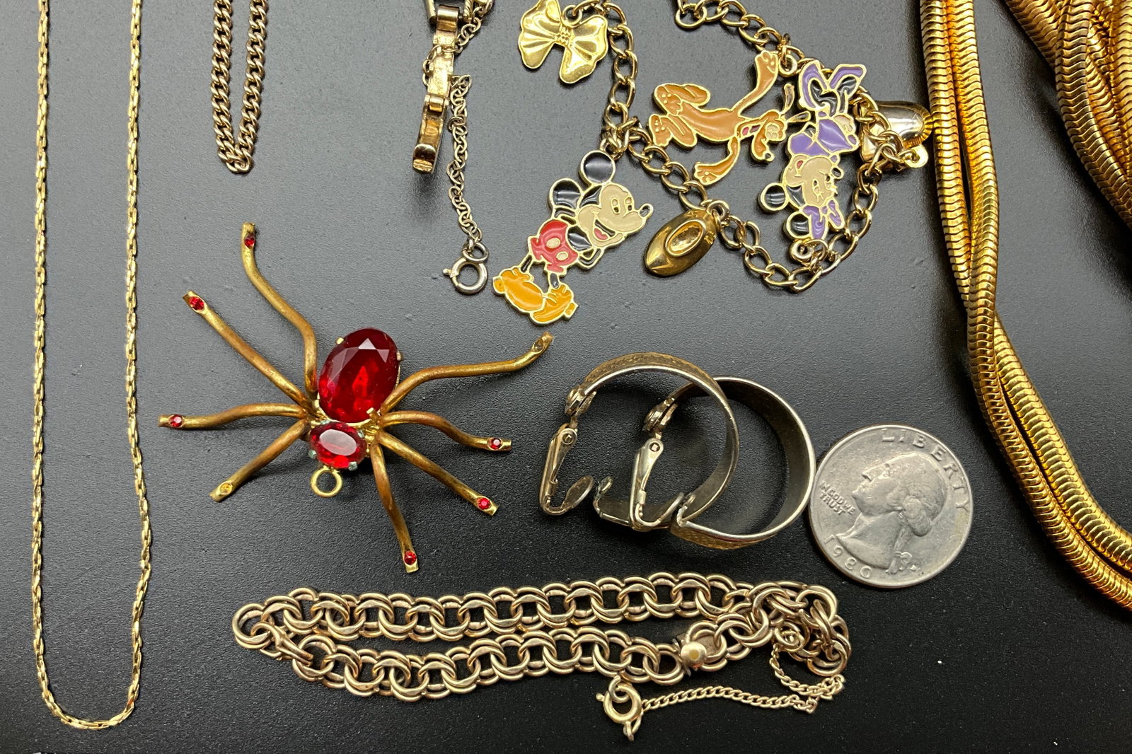 A Collection of Vintage Gold Tone Costume Jewelry and Coro Wristwatch - 2