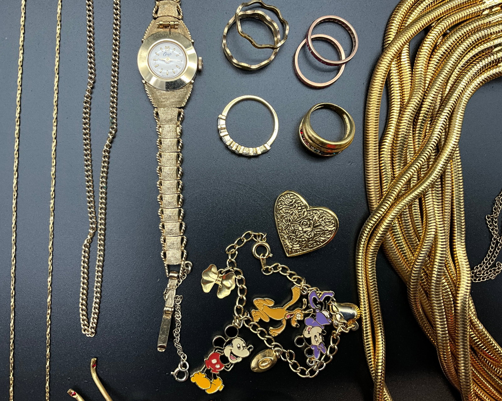 A Collection of Vintage Gold Tone Costume Jewelry and Coro Wristwatch - 3