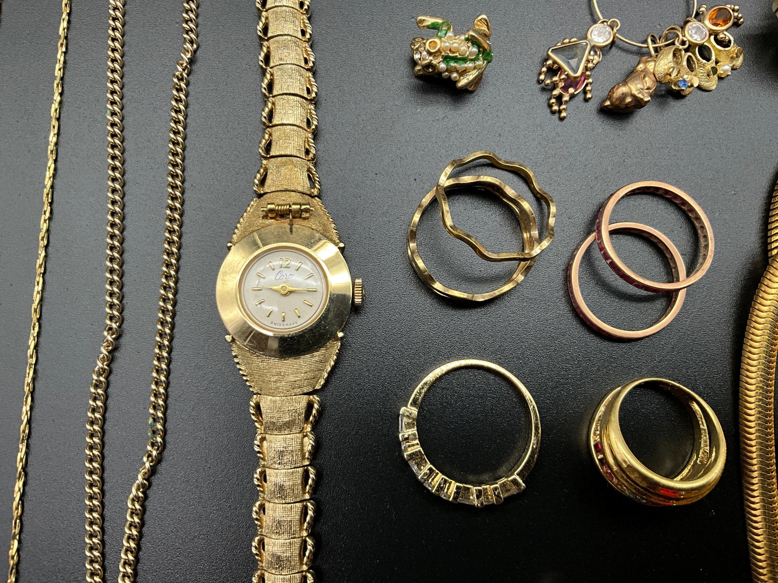 A Collection of Vintage Gold Tone Costume Jewelry and Coro Wristwatch - 4