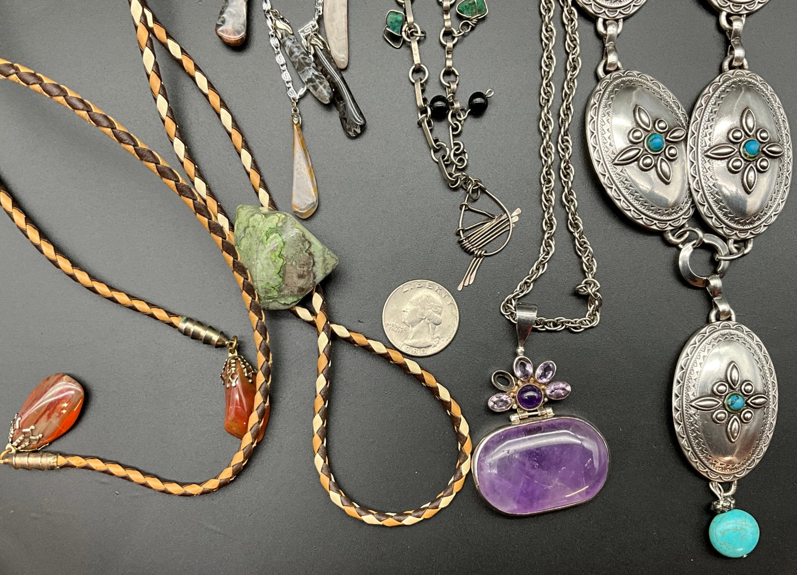 A Collection of Vintage Southwestern Style Silver and Gemstone Jewelry - 2