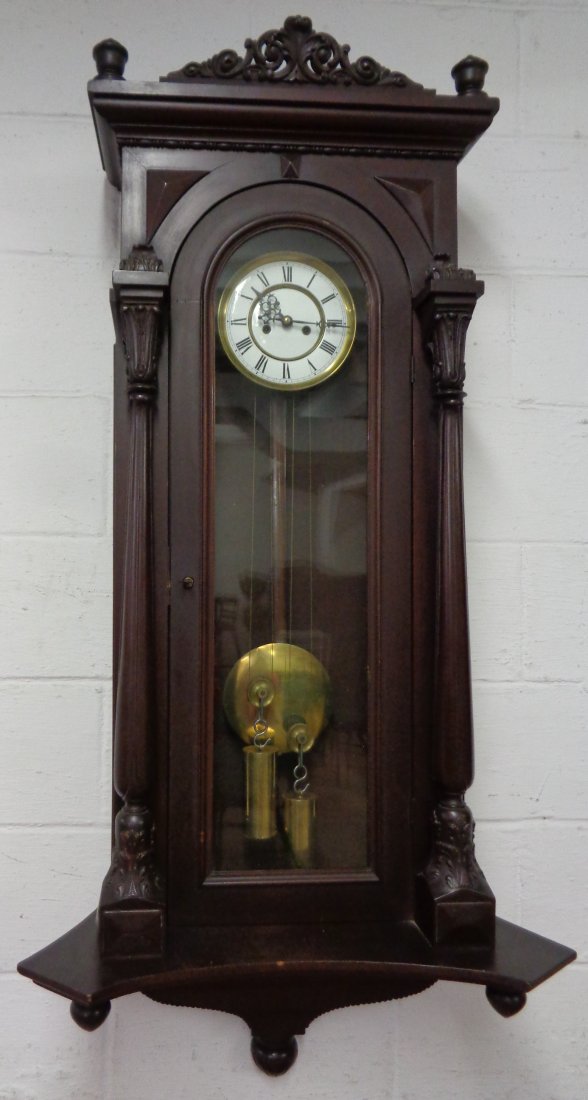 Victorian Wall Clock: Victorian Wall Clock with weights and pendulum.